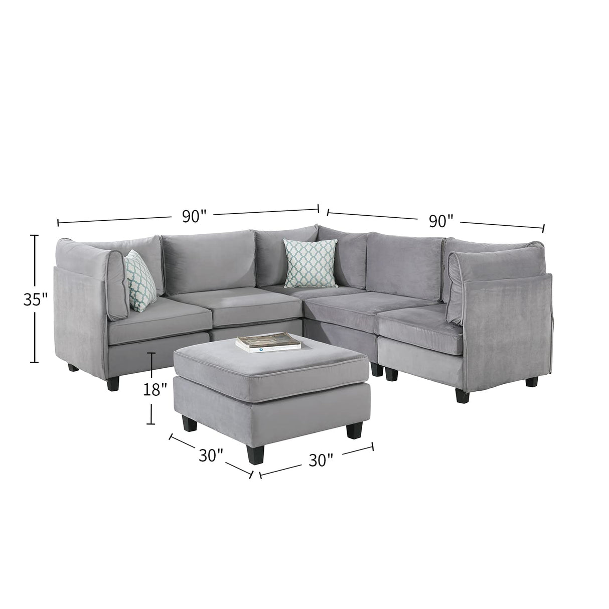 6 Piece Velvet Modular Sectional Sofa with Ottoman