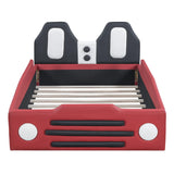 Twin Race Car Bed Frame with Wheels and Leather Headboard
