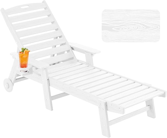 Chaise Lounge Chair Outdoor with Wheels, Oversize Patio Lounge Chair