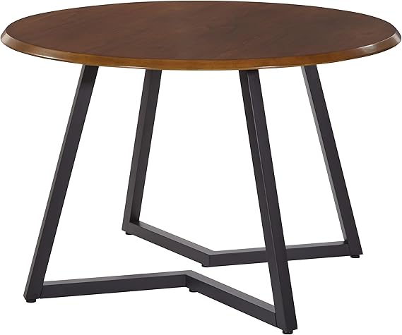 Metro Mid-Century Modern Round Dining Table with Black Metal Base