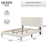 Queen Size Platform Bed Frame with Velvet Upholstered Headboard, queen bed frame