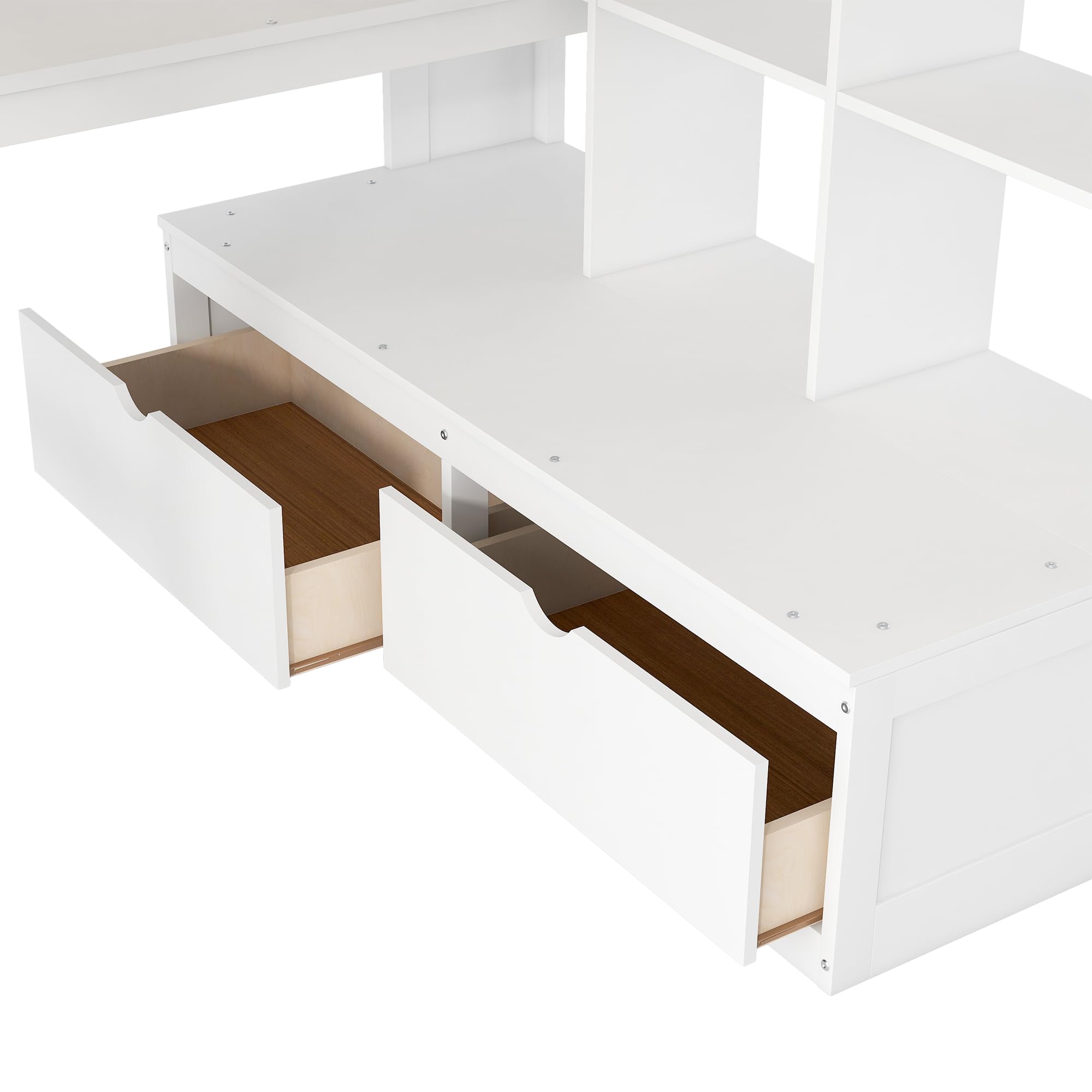 Size Loft Bed with Desk and Storage Stairs, Wood Loft Bed Full with Shelves & 2 Storage