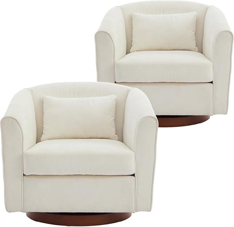 Swivel Accent Chair,Chenille Single Barrel Chairs with Wood Base Side,Comfy Swivel Accent Chair with Wide Upholstered for Living Room Bedroom(White)