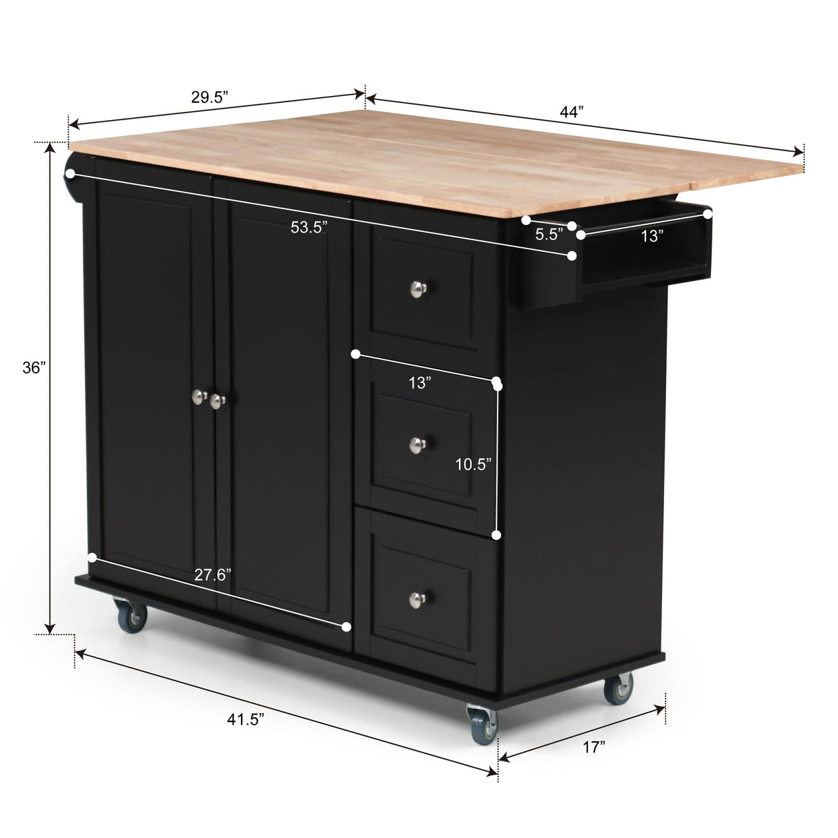 Rolling Kitchen Island with Storage - Portable Kitchen Island with Drop Leaf