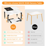 Foldable Sensory Table for Toddlers, Adjustable Height Kids Table, Wooden Activity Table with Metal Legs