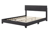 Full Size Bed Frame with Adjustable Headboard, Faux Leather Platform Bed with Wood