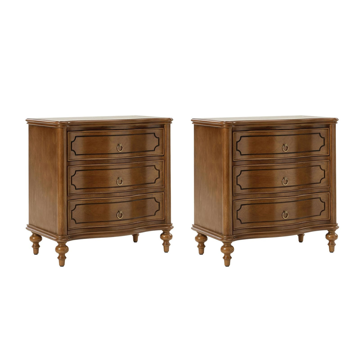 Wood Nightstands Set of 2 with Charging Station for Bedroom, 3 Drawers Traditional