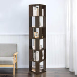 6 Tier Wooden Bookcase Corner Tall Book Shelf Modern 360° Rotating Storage Display Rack Floor