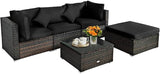 5 Pieces Patio Conversation Set, Outdoor Rattan Wicker Furniture Set