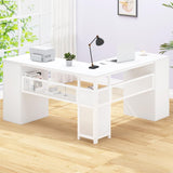 White L Shaped Desk with Drawers Shelves, Large Home Office Corner Computer Desk