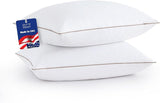 Goose Feathers Down Pillows Queen Size Set of 2 - Made in USA Soft Fluffy Hotel Pillow