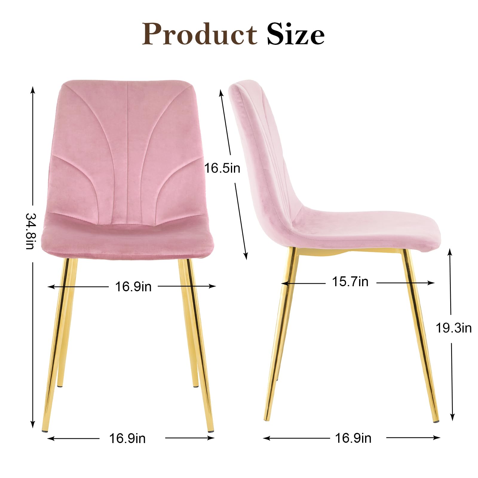 HAIZAO Dining Chairs Set of 4, Modern Kitchen Dining Room Chairs, Velvet Dining Chair Upholstered Cushion Seat and Sturdy Metal Legs, Pink