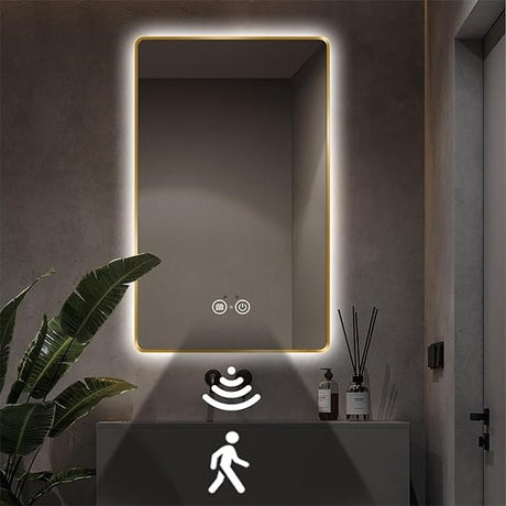 LED Bathroom Mirror, 36"x28" Smart Mirror with Infrared Motion Sensor Lights, Anti Fog, Stepless Dimmable & Color Temperature Adjustment, Wall Mounted Vanity Mirror Backlit, CRI≥93