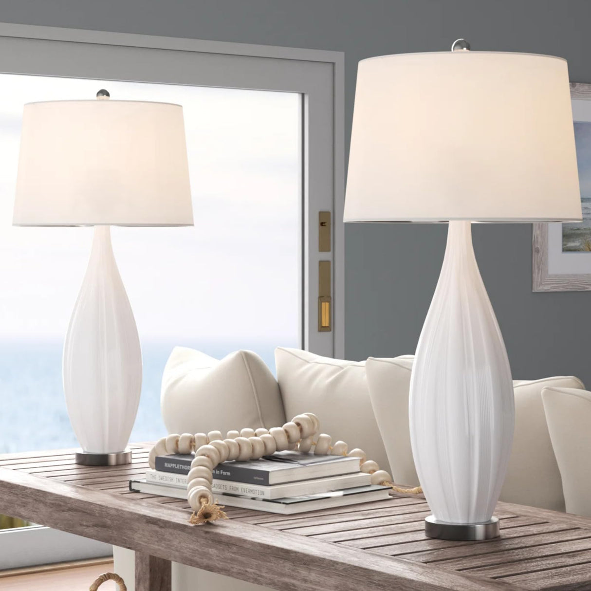 Maxax 31'' Tall Ceramic Table Lamps Set of 2, Large White Bedside Nightstand Lamps with White Shade Rustic End Table Lamps for Living Room Bedroom Office