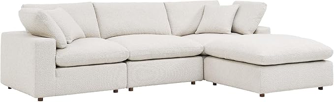 Commix Down-Filled Overstuffed Boucle Fabric 4-Piece Sectional Sofa