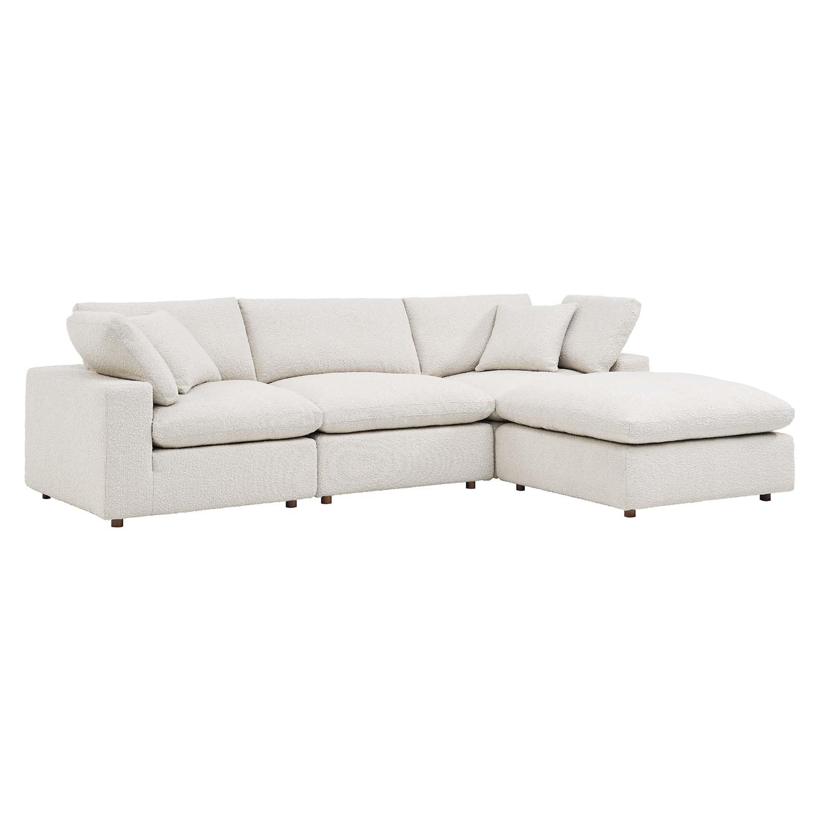 Commix Down-Filled Overstuffed Boucle Fabric 4-Piece Sectional Sofa