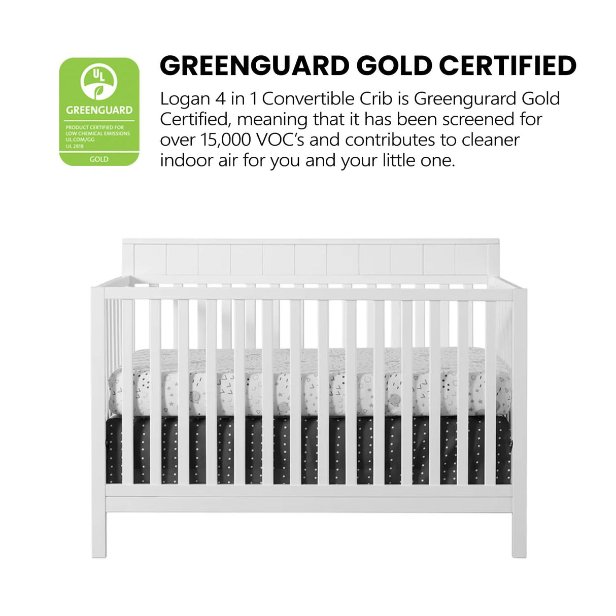 Logan 4-in-1 Convertible Crib, Snow White, GreenGuard Gold Certified