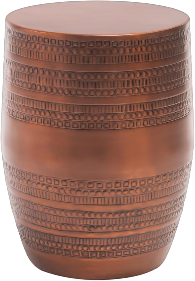 Modern Round Aluminum Hammered Embossed Texturing Metal Drum Coffee Table