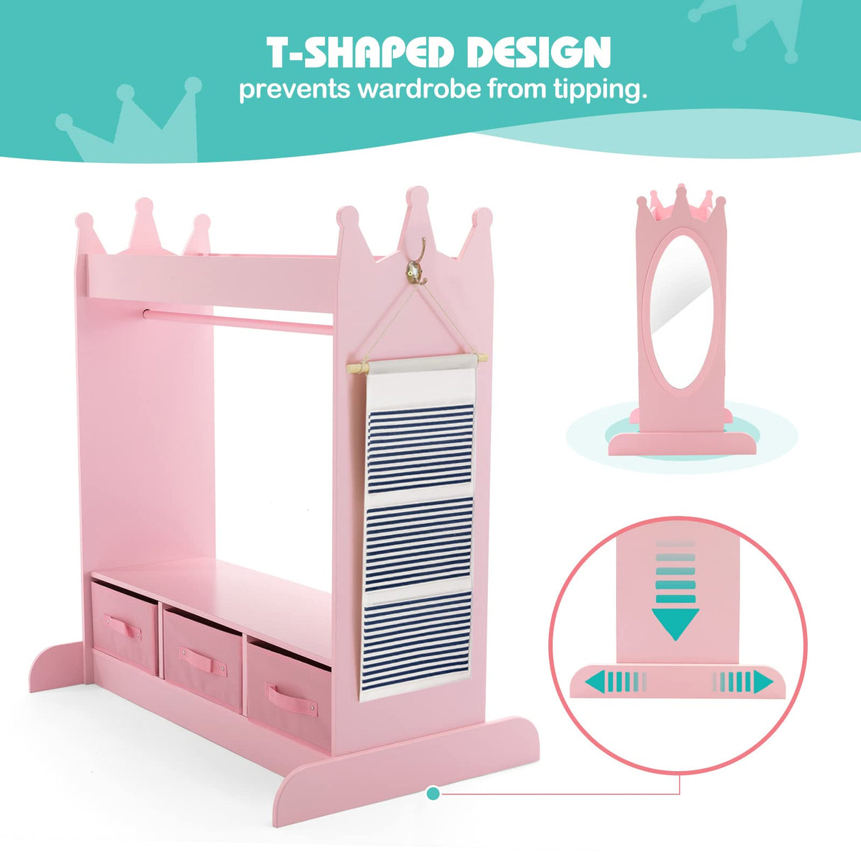 Kids Armoire Dress-Up Storage w/Mirror and Drawers,Dress up Closet