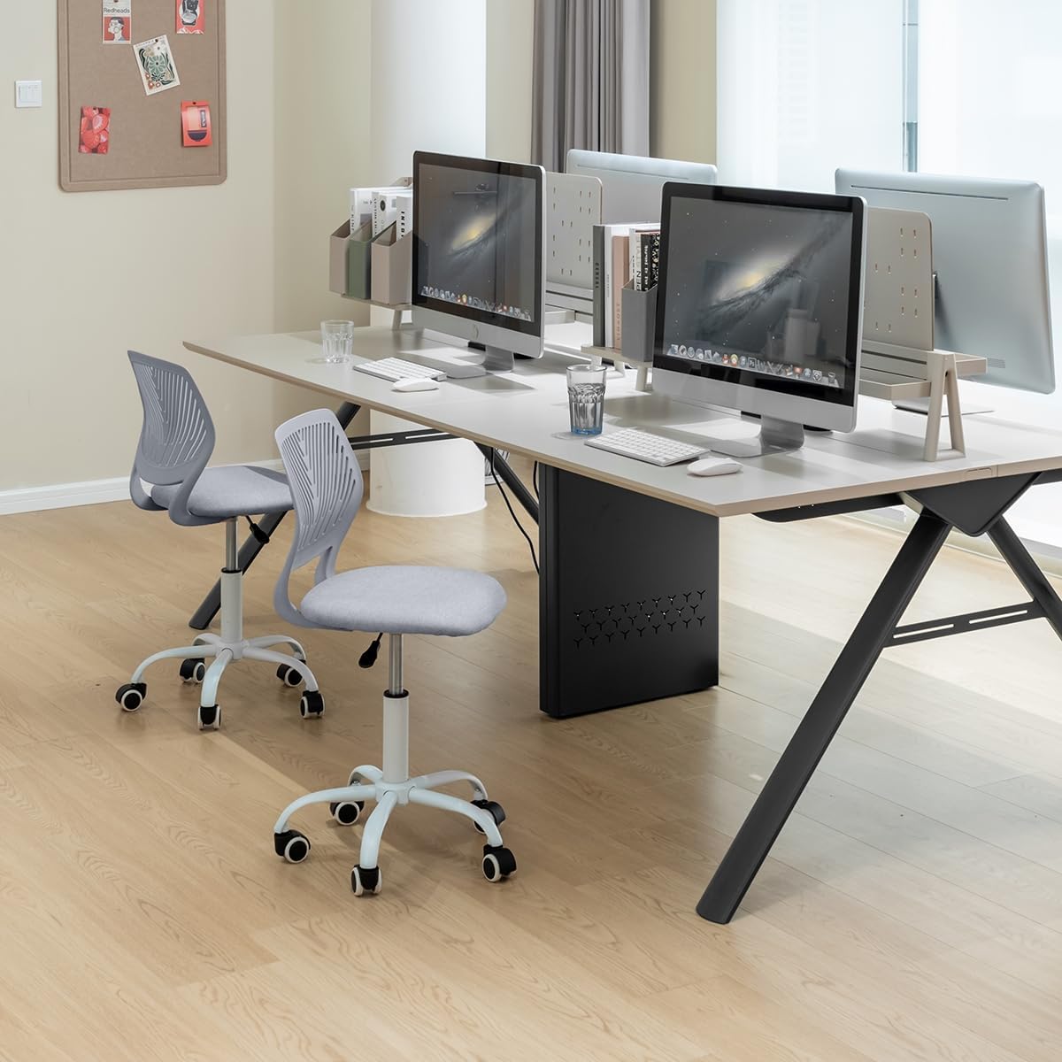 Armless Home Office Desk Chair, Colorful Task Chair with Soft Mesh Padded Cushion, Height Adjustable Swivel Study Computer Chair for for Girls Boys Teens (Grey, 2PCS)
