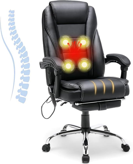 4-Point Massage Reclining Office Chair, Leather Heating Executive Chair