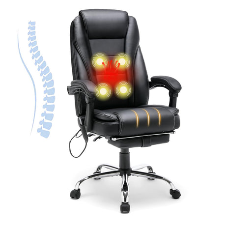 4-Point Massage Reclining Office Chair, Leather Heating Executive Chair