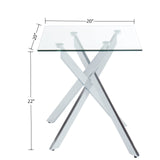 Modern Style Square Side Table with Tempered Glass Top and Metal Tubular Legs