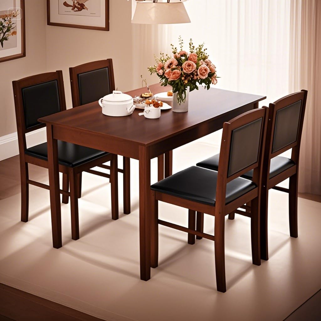 Farmhouse Dining Table Set for 4 with Padded Chairs