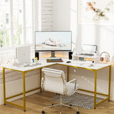 59" L Shaped Desk Corner Computer Desk Gaming Table with Monitor Stand Workstation