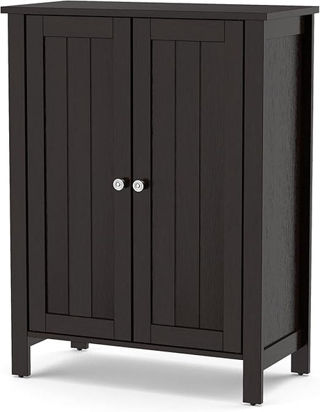 Bathroom Floor Cabinet, 3 Tier Storage Cabinet with Double Door & Adjustable Shelf,