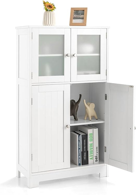 Storage Cabinet with Doors - Bathroom Floor Cabinet, Freestanding Tall Cabinet w/ 2