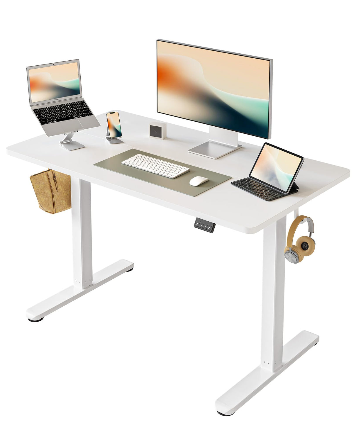 Electric Standing Desk, Height Adjustable Stand up Desk, 40 x 24 Inches Sit Stand Home Office Desk, Computer Desk, White