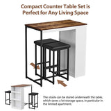 3-Piece Counter Height Dining Table Set with Storage Shelves