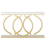 Gold Console Table, 55 inch Faux Marble Entryway Table Narrow Long Sofa Table