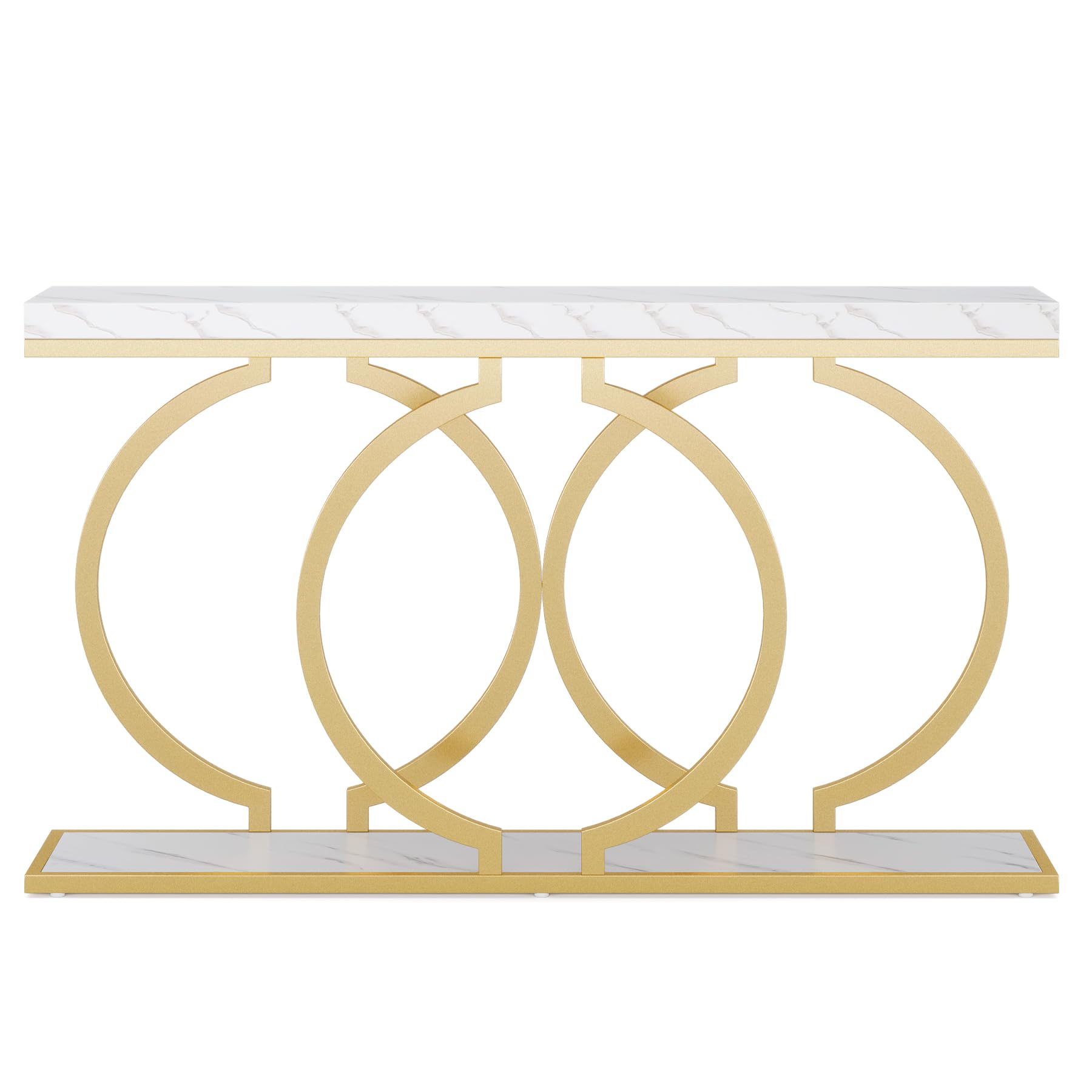 Gold Console Table, 55 inch Faux Marble Entryway Table Narrow Long Sofa Table