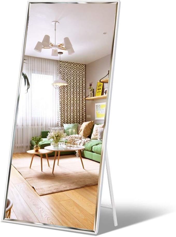 Full Length Mirror 55"x16" Standing or Wall Hanging, Vertical Black Frame HD Rectangle