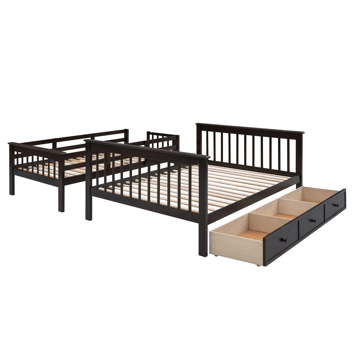 Amey Wood Twin Bunk Bed with Angled Ladder, Guardrail, Slat Kit, Brown