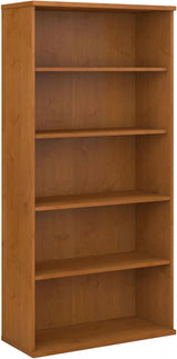 Series C Tall 5 Shelf Bookcase in Mocha Cherry, Large Bookshelf for Home and Professional Office