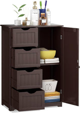 Bathroom Floor Cabinet, Freestanding Storage Cabinet with 4 Drawers & Single Door,