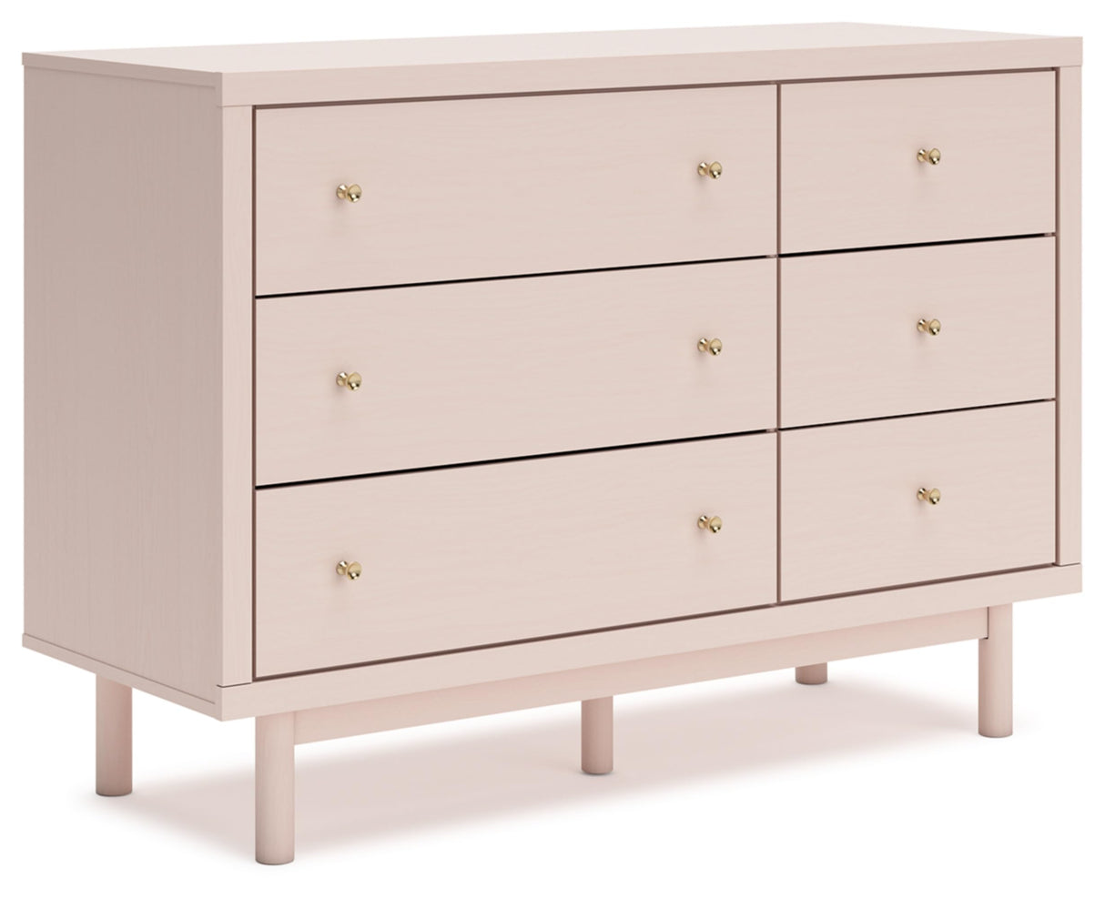 Signature Design by Ashley Wistenpine Modern 6-Drawer Dresser with Safety Stop, Pink