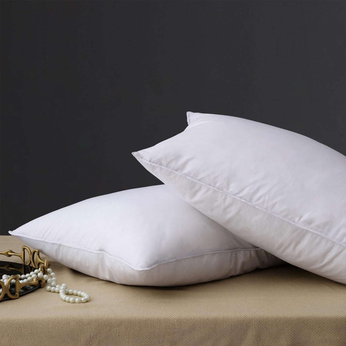 Goose Down Feather Pillow King Size Set of 2 Bed Pillows for Sleeping