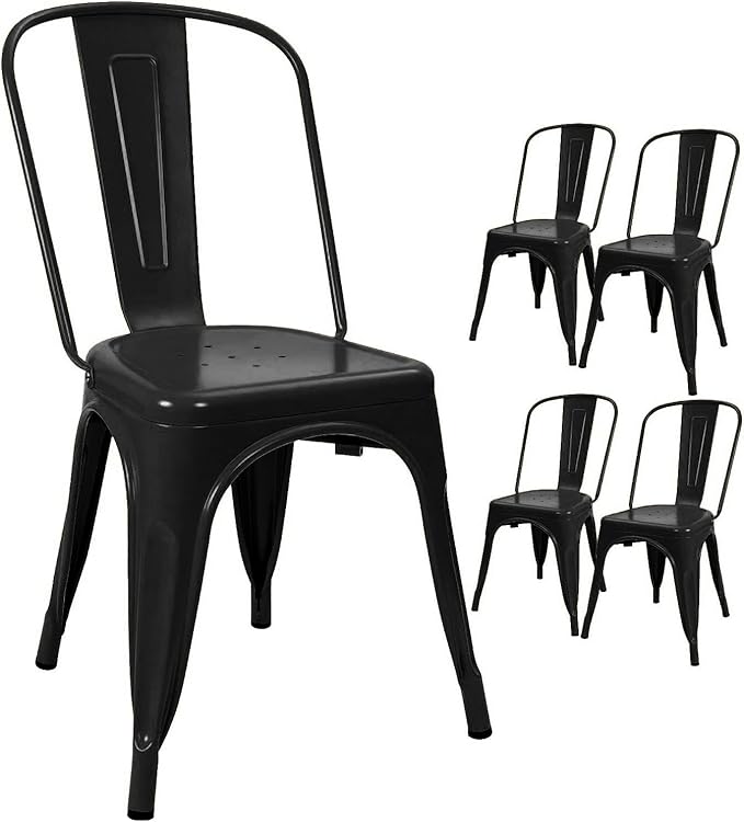 Metal Indoor-Outdoor Chairs Distressed Style Kitchen Dining Chairs Stackable Side