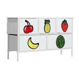 KOLIGEY Dresser for Bedroom, Small White Dresser with 5 Drawers, Baby Kids Dresser with Funny Sequins Fabric Bins, Wood Top for Living Room, Nursery, Entryway, Hallway (5 Drawers)