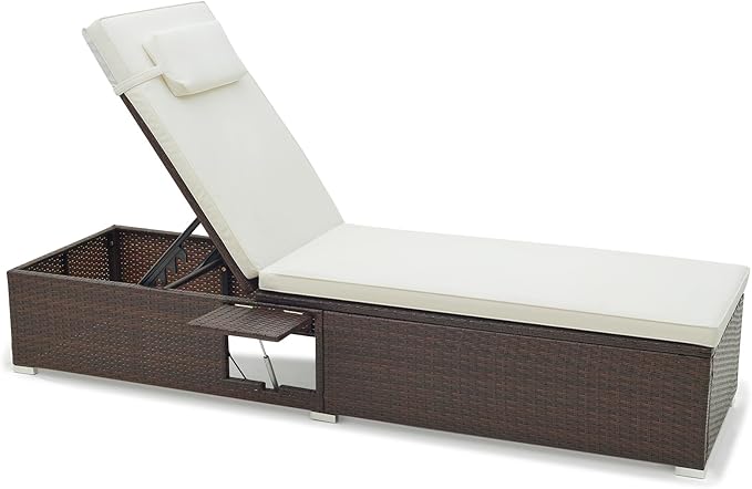 Patio Chaise Lounge Set of 2, Outdoor Rattan Lounge Chair with 6-Level Backrest