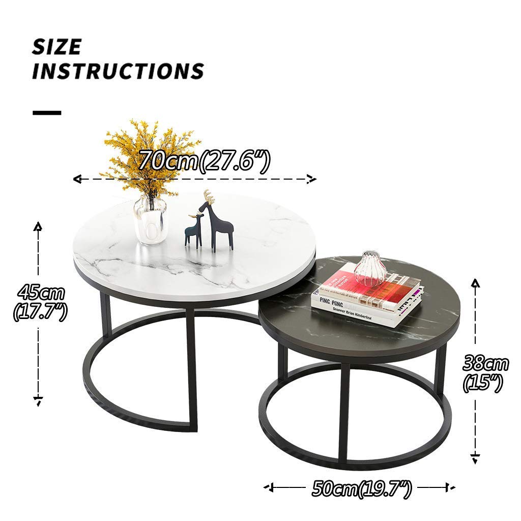 Nest of 2 Tables, MDF Round Side Sofa Table Small Coffee Tea Table for Living Room