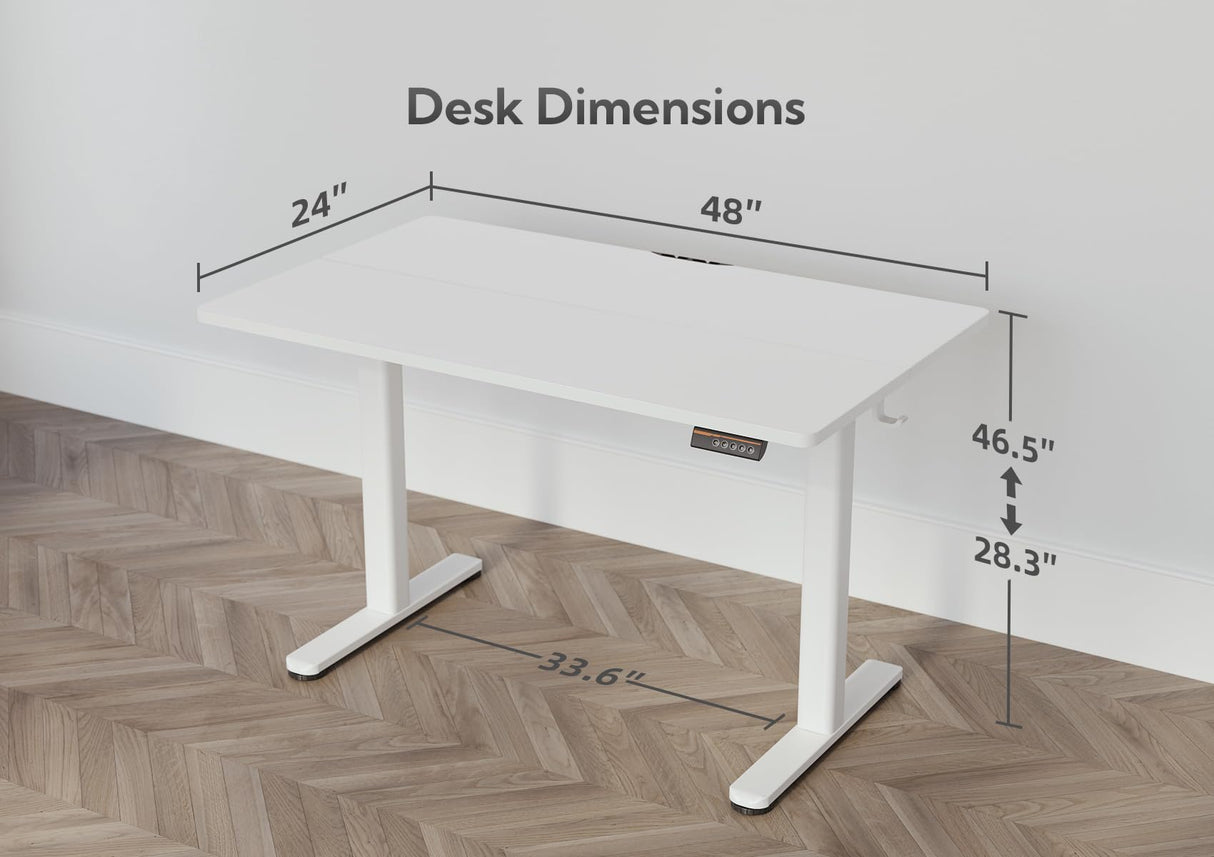 YDN Electric Standing Desk, Adjustable Height Stand up Desk, 48x24 Inches Sit Stand Home Office Desk with Splice Board,White Top