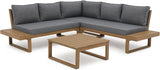 4 Piece Acacia Wood Patio Furniture L-Shaped Outdoor Sectional Sofa Set