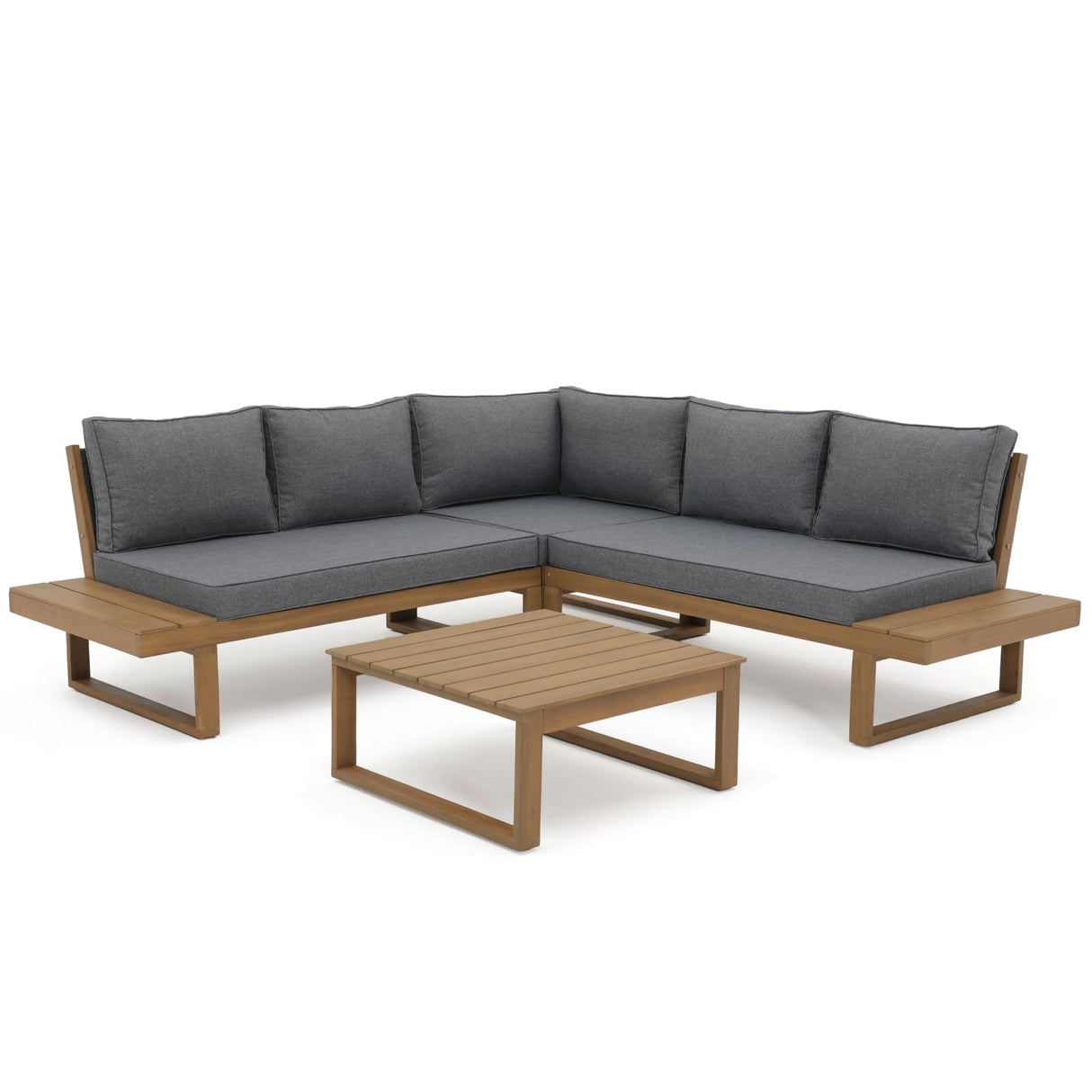 Acacia Wood Patio Furniture L-Shaped Outdoor Sectional Sofa Set with Coffee Table