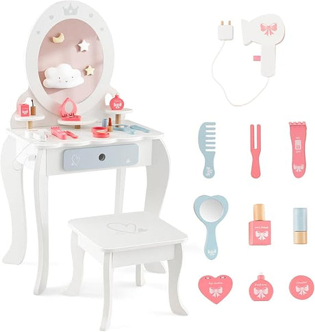 Kids Full Length Mirror, Princess Floor Free Standing Mirror w/Storage Shelf