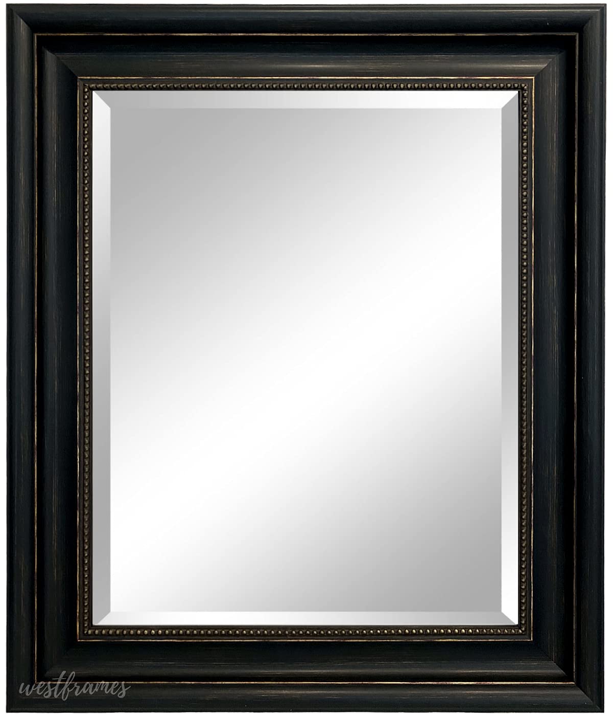 Montreal Distressed Antique Black & Gold Framed Wall Mirror (27.5" x 33.5")